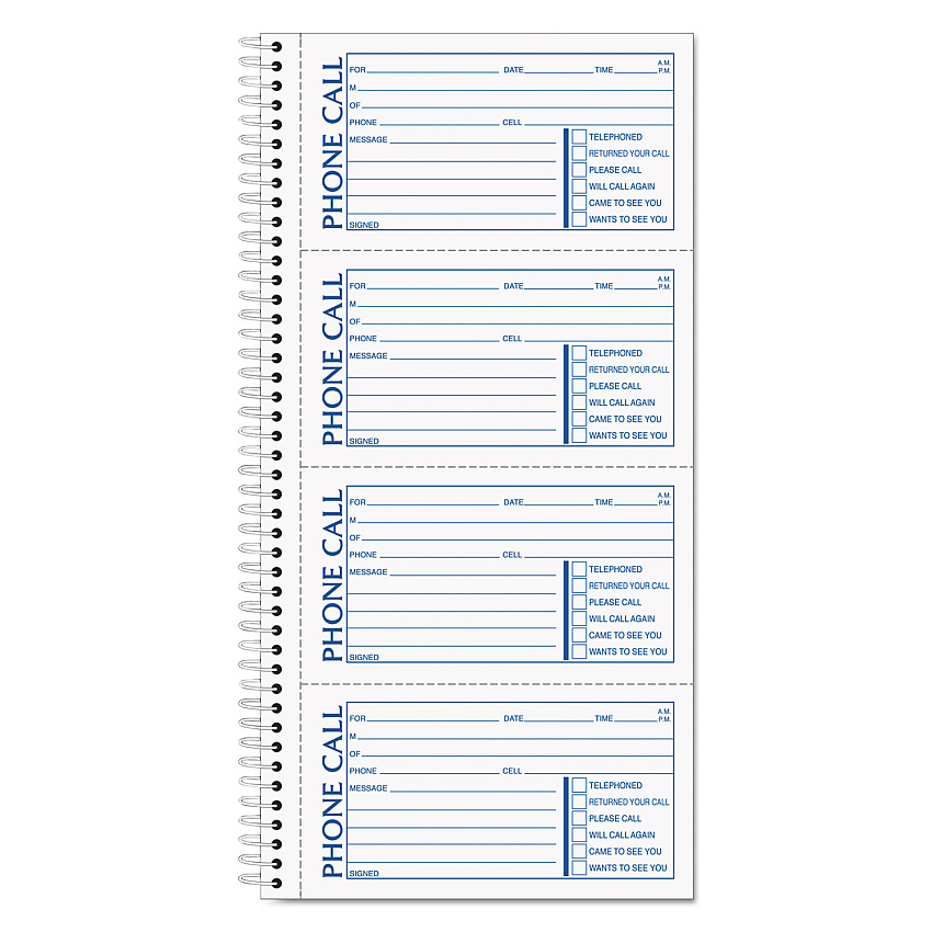 TOPS Second Nature Phone Call Book, Two-Part Carbonless, 5 x 2.75, 4 Forms/Sheet, 400 Forms Total (TOP74620)