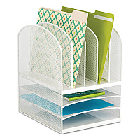 Safco Onyx Mesh Desk Organizer with Five Vertical and Three Horizontal Sections, Letter Size Files, 11.5" x 9.5" x 13", White (SAF3266WH)