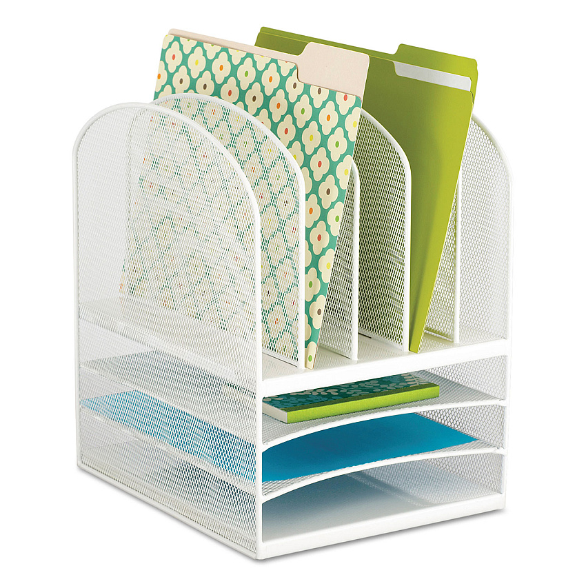 Safco Onyx Mesh Desk Organizer with Five Vertical and Three Horizontal Sections, Letter Size Files, 11.5" x 9.5" x 13", White (SAF3266WH)