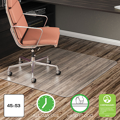 deflecto EconoMat All Day Use Chair Mat for Hard Floors, Rolled Packed, 45 x 53, Clear (DEFCM21242COM)