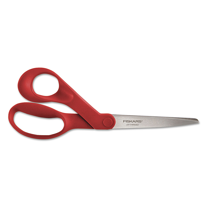 Fiskars Our Finest Left-Hand Scissors, 8" Long, 3.3" Cut Length, Offset Red Handle (FSK1945001001)