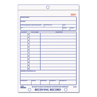 Rediform Receiving Record Book, Three-Part Carbonless, 5.56 x 7.94, 50 Forms Total (RED2L260)