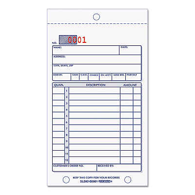 Rediform Sales Book, 12 Lines, Two-Part Carbonless, 3.63 x 6.38, 50 Forms Total (RED5L240)