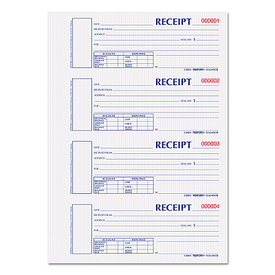 Rediform Durable Hardcover Numbered Money Receipt Book, Two-Part Carbonless, 6.88 x 2.75, 4 Forms/Sheet, 300 Forms Total (REDS1654NCR)