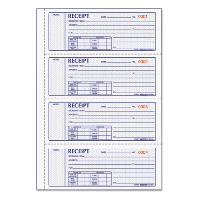 Rediform Money Receipt Book, Softcover, Three-Part Carbonless, 7 x 2.75, 4 Forms/Sheet, 100 Forms Total (8L808)