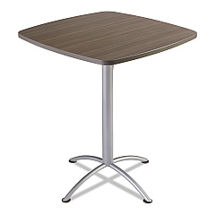 Iceberg iLand Bistro-Height Table with Contoured Edges, Square, 36" x 36" x 42", Natural Teak Top, Silver Base (ICE69757)