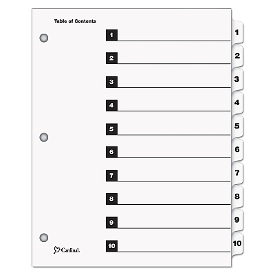 Cardinal OneStep Printable Table of Contents and Dividers, 10-Tab, 1 to 10, 11 x 8.5, White, White Tabs, 1 Set (CRD61013)