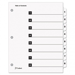 Cardinal QuickStep OneStep Printable Table of Contents and Dividers, 8-Tab, 1 to 8, 11 x 8.5, White, White Tabs, 24 Sets (60833)