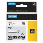 DYMO Rhino Permanent Vinyl Industrial Label Tape, 1" x 18 ft, White/Black Print (1805430)