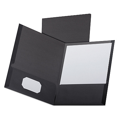 Oxford Linen Finish Twin Pocket Folders, 100-Sheet Capacity, 11 x 8.5, Black, 25/Box (OXF53406)