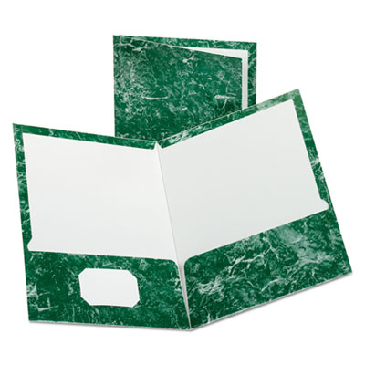 Oxford Marble Design Laminated High Gloss Twin Pocket Folder, 11 x 8.5, Marble, Emerald Green, 25/Box (51617)