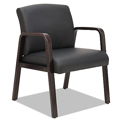 Alera Reception Lounge WL Series Guest Chair, 24.21" x 24.8" x 32.67", Black Seat, Black Back, Espresso Base (ALERL4319E)