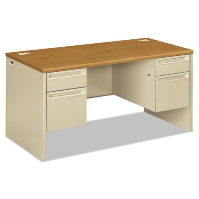 HON 38000 Series Double Pedestal Desk, 60" x 30" x 29.5", Harvest/Putty (38155CL)