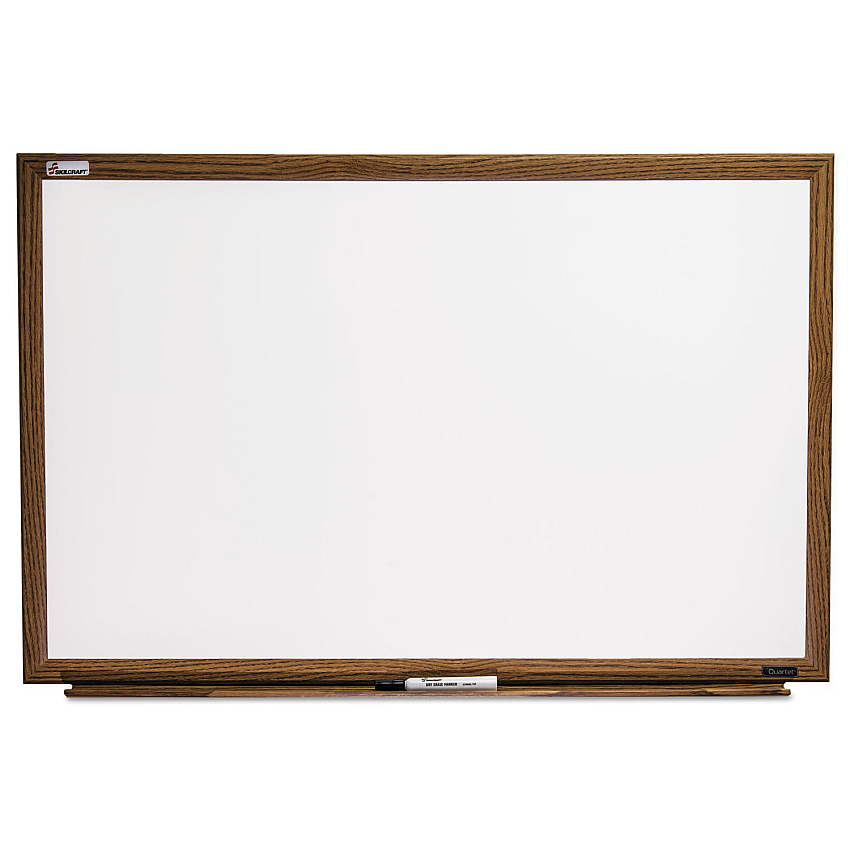AbilityOne 7110016305158, SKILCRAFT Melamine Dry Erase White Board, 36 x 24, White Surface, Light Brown Oak Frame