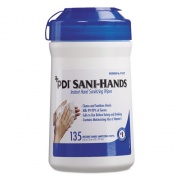Sani Professional Sani-Hands ALC Instant Hand Sanitizing Wipes, 1-Ply, 7.5 x 6, White, 135/Canister, 12 Canisters/Carton (P13472)