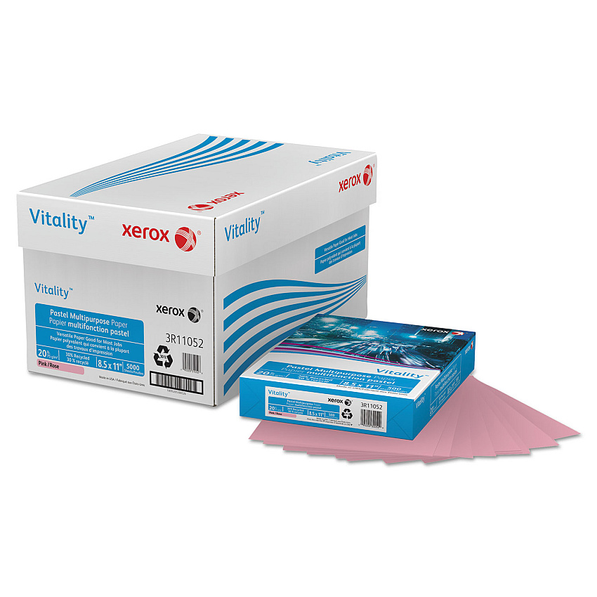 Xerox Multipurpose Pastel Colored Paper, 20 lb Bond Weight, 8.5 x 11, Pink, 500/Ream (XER3R11052)