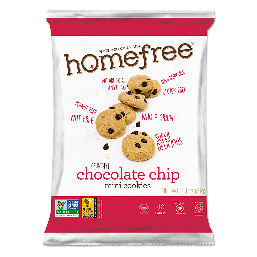 Homefree Gluten Free Chocolate Chip Mini Cookies, 1.1 oz Pack, 30/Carton (HMF01873)