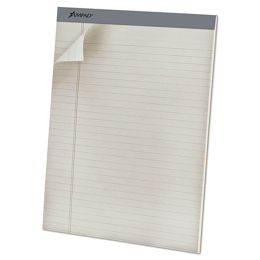 Ampad Pastel Writing Pads, Wide/Legal Rule, Dove Gray Headband, 50 Gray 8.5 x 11.75 Sheets, Dozen (TOP20620)