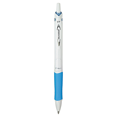 Pilot Acroball PureWhite Advanced Ink Hybrid Gel Pen, Retractable, Fine 0.7 mm, Black Ink, White/Blue Barrel (PIL31850)