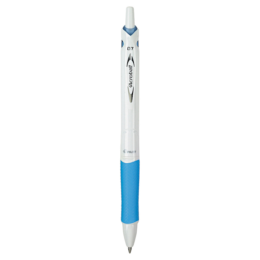 Pilot Acroball PureWhite Advanced Ink Hybrid Gel Pen, Retractable, Fine 0.7 mm, Black Ink, White/Blue Barrel (PIL31850)
