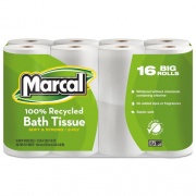 Marcal 100% Recycled 2-Ply Bath Tissue, Septic Safe, White, 168 Sheets/Roll, 16 Rolls/Pack (1646616PK)