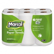 Marcal 100% Premium Recycled Kitchen Roll Towels, 2-Ply, 11 x 5.5, White, 140/Roll, 6 Rolls/Pack (6181PK)