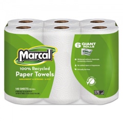 Marcal 100% Premium Recycled Kitchen Roll Towels, 2-Ply, 11 x 5.5, White, 140/Roll, 6 Rolls/Pack (6181PK)
