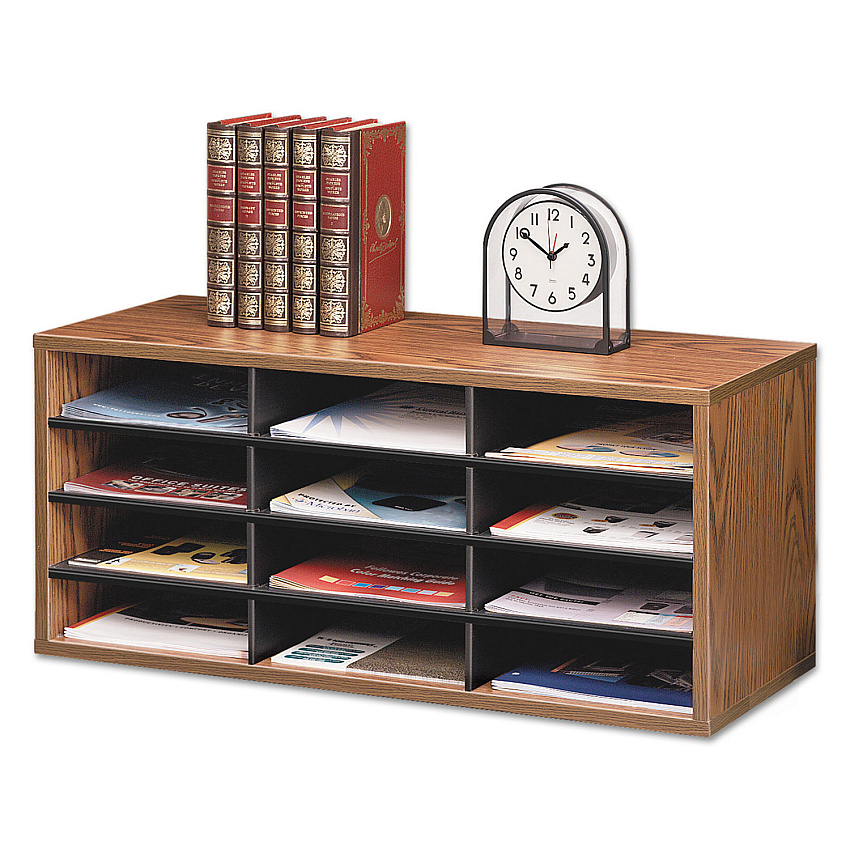 Fellowes Particle Board Desktop Sorter, 12 Compartments, 29 x 11.88 x 12.94, Medium Oak (FEL25400)