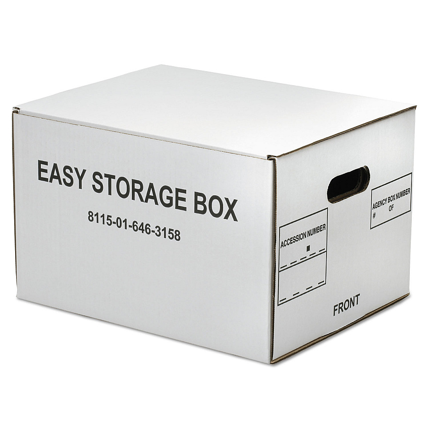 AbilityOne 8115016463158, SKILCRAFT Easy Storage Box, Letter/Legal Files, 14.75" x 12" x 9.5", White, 12/Bundle
