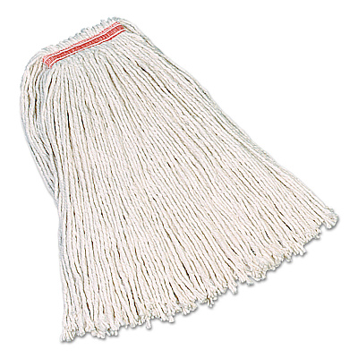 Rubbermaid Commercial Premium Cut-End Cotton Mop, White, 32 Oz, 1" Orange Headband, 12/carton (RCPF119WHI)