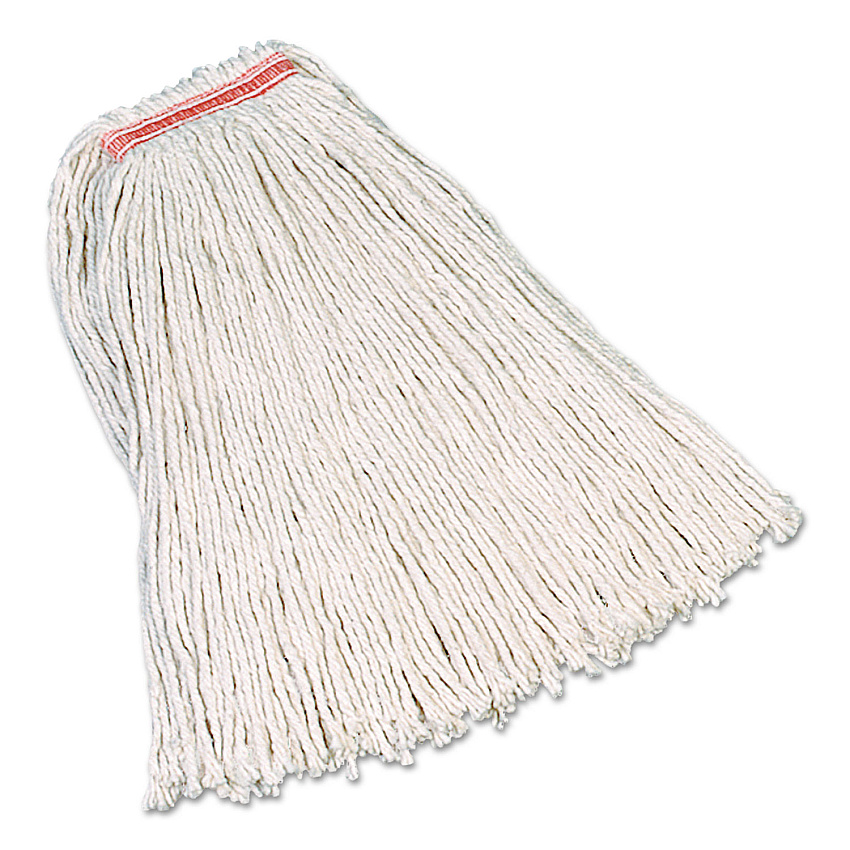 Rubbermaid Commercial Premium Cut-End Cotton Mop, White, 32 Oz, 1" Orange Headband, 12/carton (RCPF119WHI)