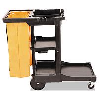 Rubbermaid Commercial Multi-Shelf Cleaning Cart, Plastic, 4 Shelves, 1 Bin, 20" x 45" x 38.25", Black (RCP617388BK)