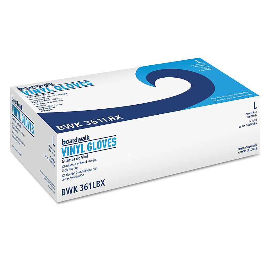 Boardwalk Exam Vinyl Gloves, Powder/Latex-Free, 3 3/5 mil, Clear, Large, 100/Box (BWK361LBX)