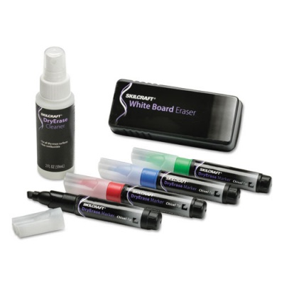 AbilityOne 7520015574971 SKILCRAFT Dry Erase Starter Kit, Broad Chisel Tip, Assorted Colors, 4/Set