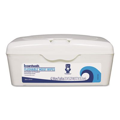 Boardwalk Flushable Moist Wipes, 5.25 x 7, Floral Scent, White, 42/Tub, 12 Tubs/Carton (BWK457WT)