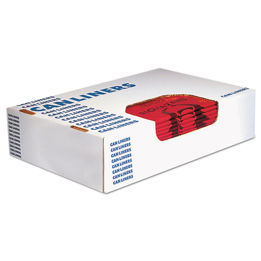 Heritage Healthcare Biohazard Printed Can Liners, Biohazard Infectious Waste, 10 gal, 1.3 mil, 24" x 23", Red, Flat Pack, 500/Carton (HERA4823PR)