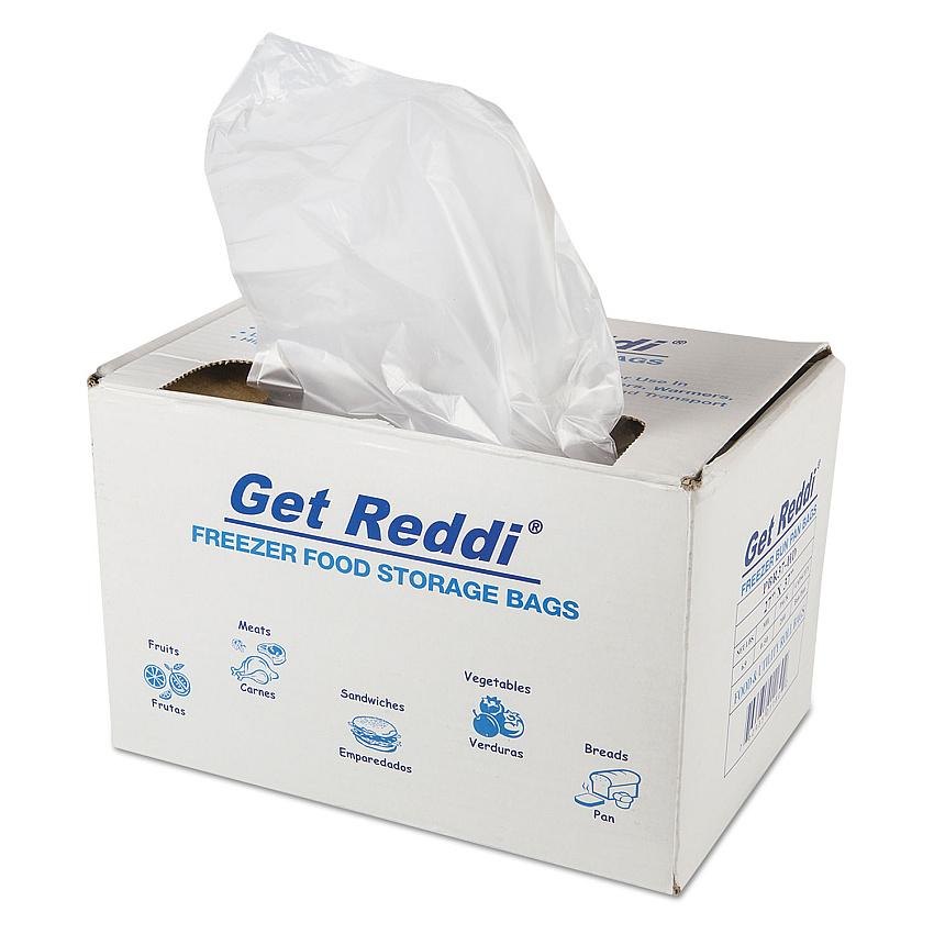 Inteplast Group Get Reddi Freezer Food Storage Bags for Full-Size Bun Pans, Includes Twist-Ties, 27" x 37", Natural, 200/Carton (IBSPBR37HD)