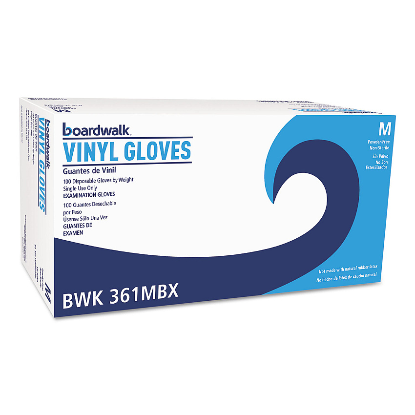 Boardwalk Exam Vinyl Gloves, Clear, Medium, 3 3/5 mil, 100/Box, 10 Boxes/Carton (BWK361MCT)
