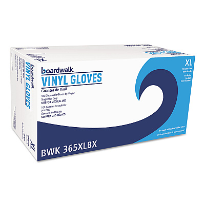 Boardwalk General Purpose Vinyl Gloves, Powder/Latex-Free, 2.6 mil, X-Large, Clear,100/Box (BWK365XLBX)