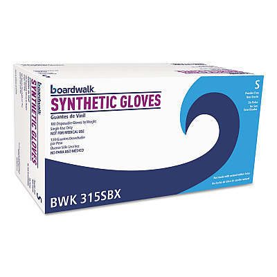 Boardwalk Powder-Free Synthetic Vinyl Gloves, Small, Cream, 4 mil, 100/Box (BWK315SBX)