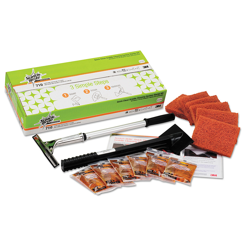 Scotch-Brite PROFESSIONAL Quick Clean Griddle Cleaning System Starter Kit, 4 X 5.24, Orange (MMM85793)