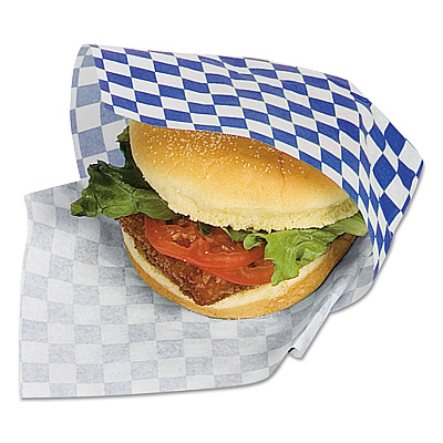 Bagcraft Grease-Resistant Paper Wraps and Liners, 12 x 12, Blue Check, 1,000/Box, 5 Boxes/Carton (BGC057850)