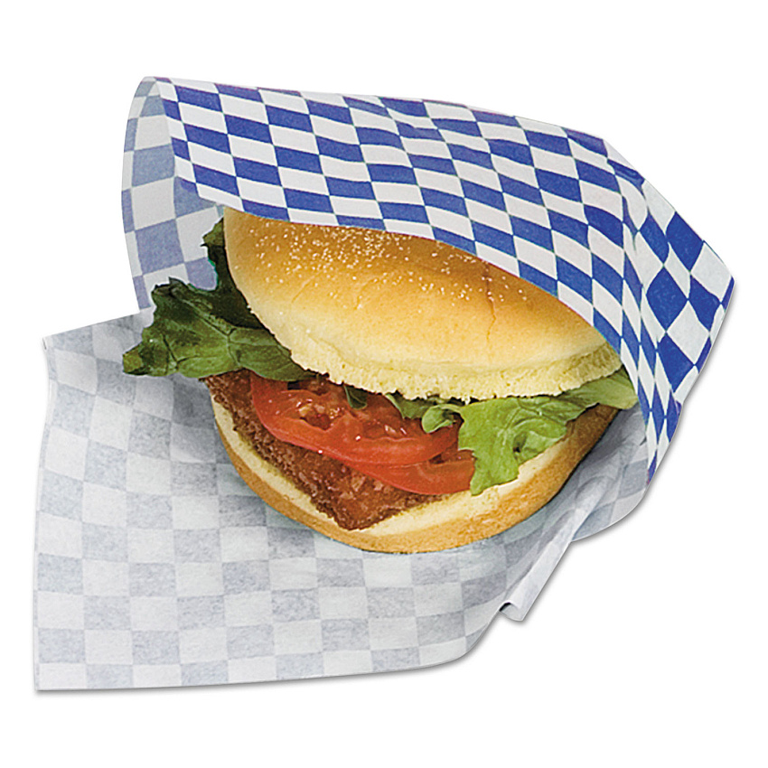 Bagcraft Grease-Resistant Paper Wraps and Liners, 12 x 12, Blue Check, 1,000/Box, 5 Boxes/Carton (BGC057850)