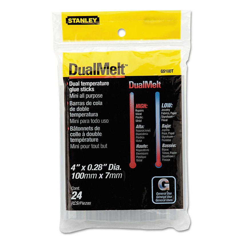 Stanley Bostitch Dual Temperature Mini Glue Sticks, 0.28" x 4", Dries Clear, 24/Pack (BOSGS10DT)