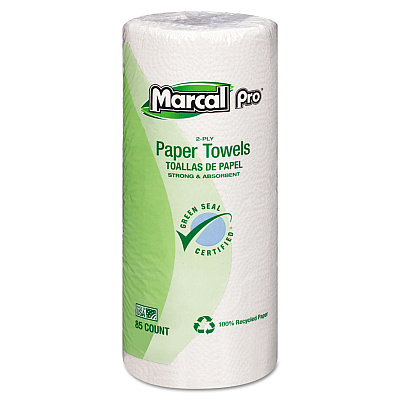 Marcal Perforated Kitchen Towels, White, 2-Ply, 9 x 11, 85 Sheets/Roll, 30 Rolls/Carton (MRC06350)
