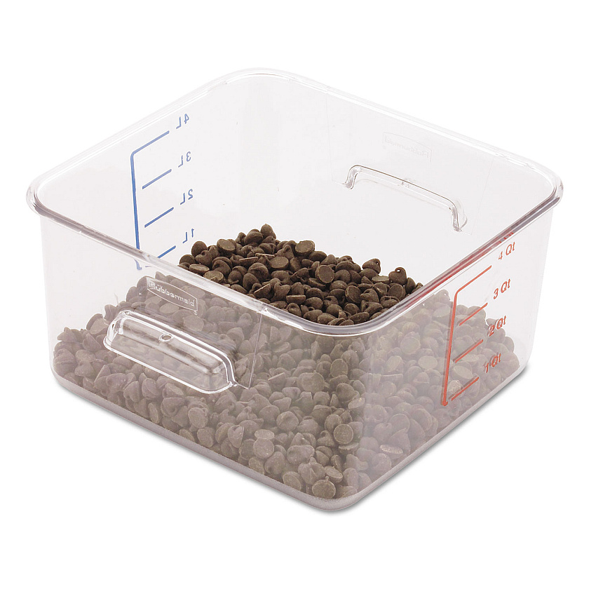 Rubbermaid Commercial SpaceSaver Square Containers, 4 qt, 8.8 x 8.75 x 4.75, Clear, Plastic (RCP6304CLE)