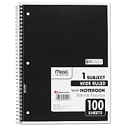Mead Spiral Notebook, 3-Hole Punched, 1-Subject, Wide/Legal Rule, Randomly Assorted Cover Color, (100) 10.5 x 7.5 Sheets (MEA05514)