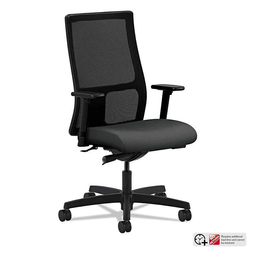 HON Ignition Series Mesh Mid-Back Work Chair, Supports Up to 300 lb, 17.5" to 22" Seat Height, Iron Ore Seat, Black Back/Base (HONIW103CU19)