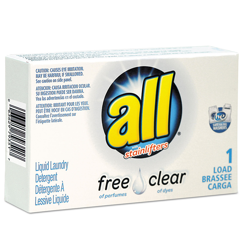 All Free Clear HE Liquid Laundry Detergent, Unscented, 1.6 oz Vend-Box, 100/Carton (VEN2979351)