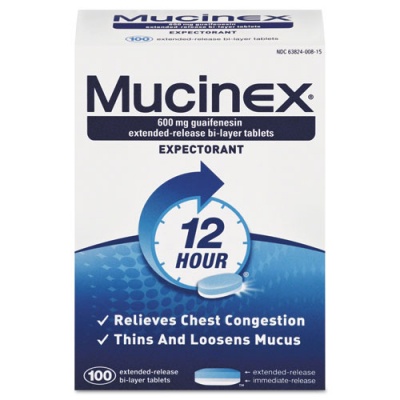Mucinex Expectorant Regular Strength, 100 Tablets/Box, 12 Boxes/Carton (00815)